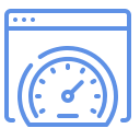 Simple icon showing a web browser with a speedometer with the needle high, indicating high performance due to proper SEO management.